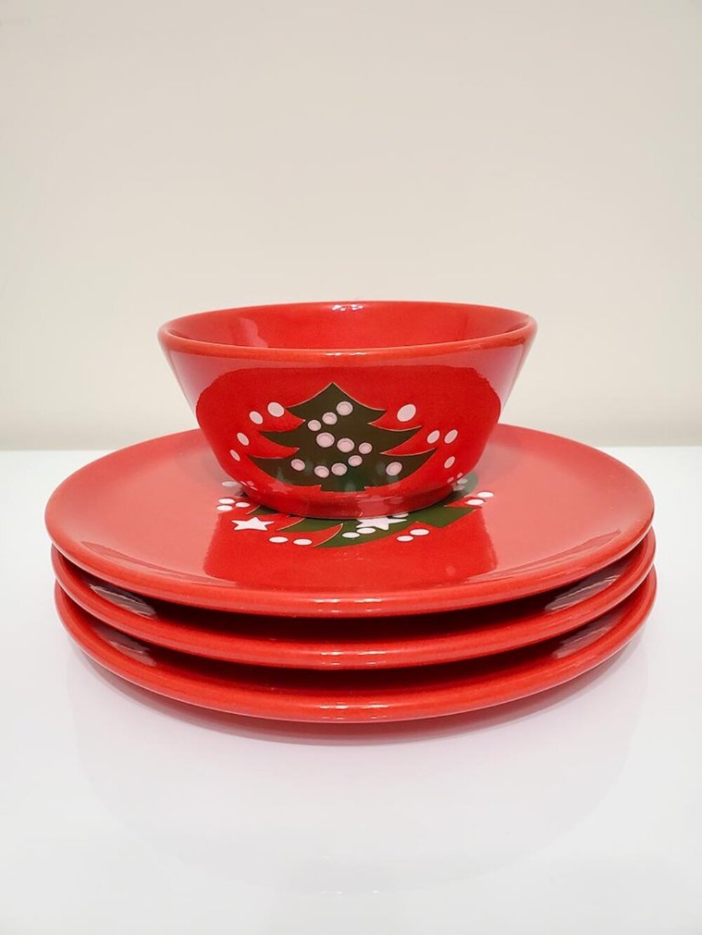 Waechtersbach Mixed Lot Red Christmas Tree 3 Plates 7.75" Bowl 5" Germany